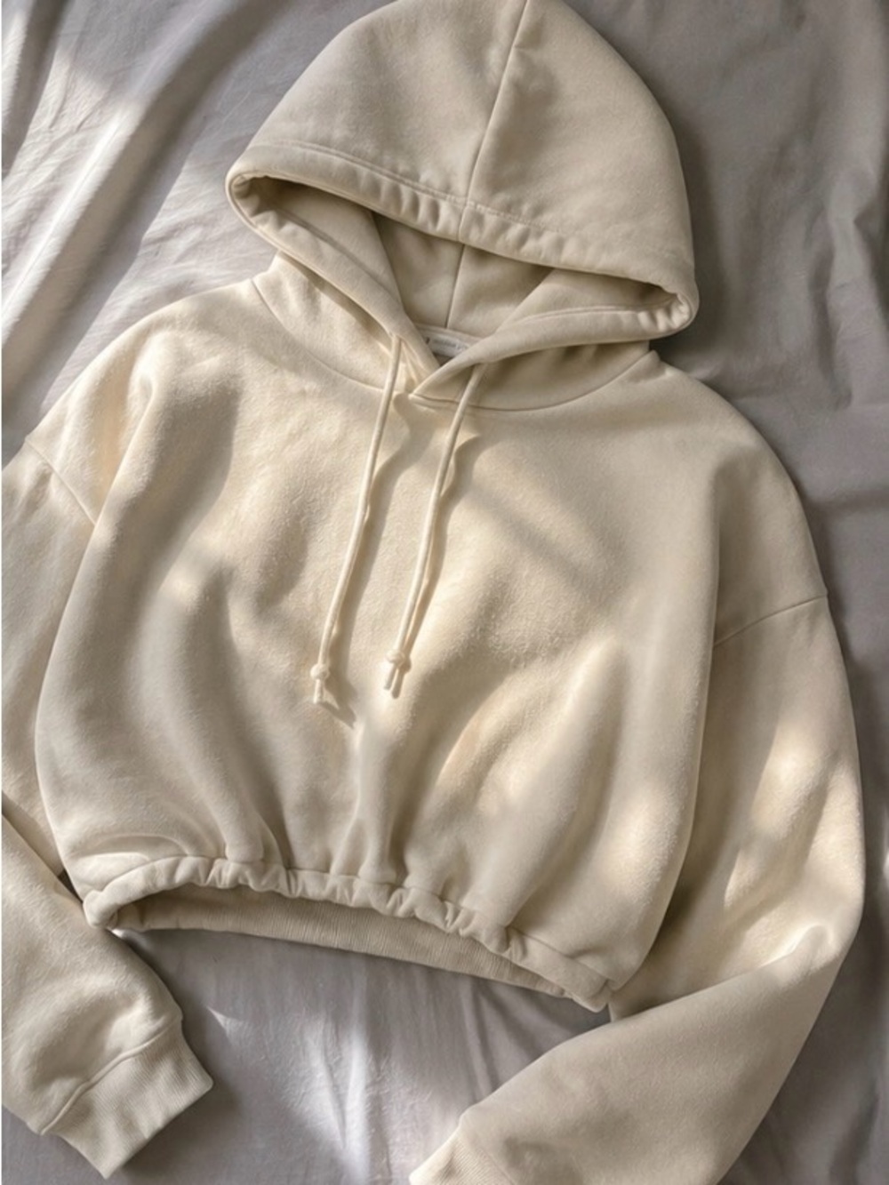 Cropped Cream Hoodie Sweatshirt - Women